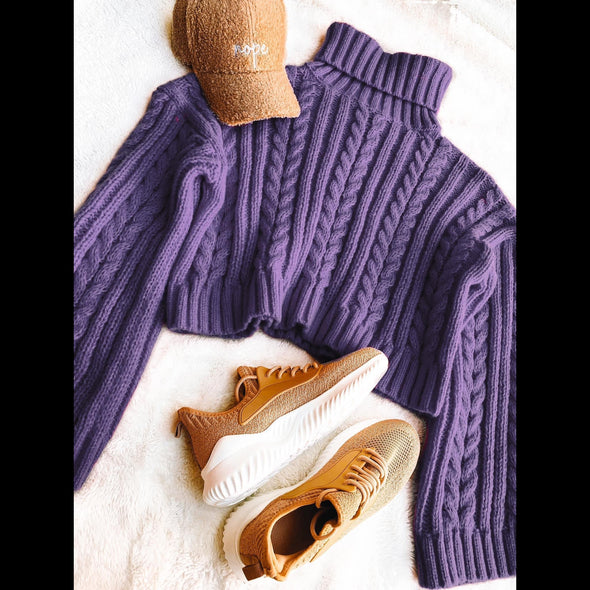 Cici Cropped Sweater in Eggplant