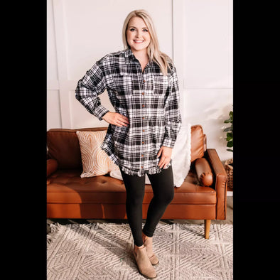 Check This Out Plaid Flannel Tunic in Black and White