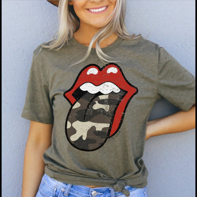 Camo Rock ‘n Roll Graphic Tee in Olive