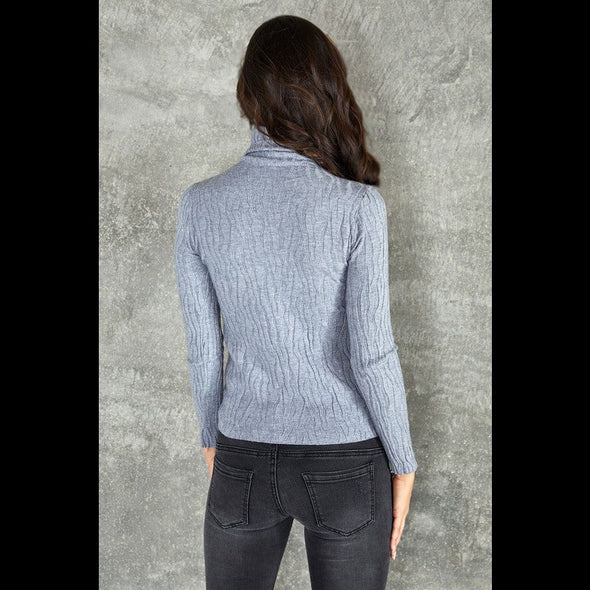 Isn’t It Ironic Textured Turtleneck Knit Sweater in Fog by Venti6