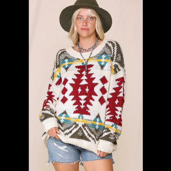 Mountain Chill Chunky Wool Aztec Knit Sweater