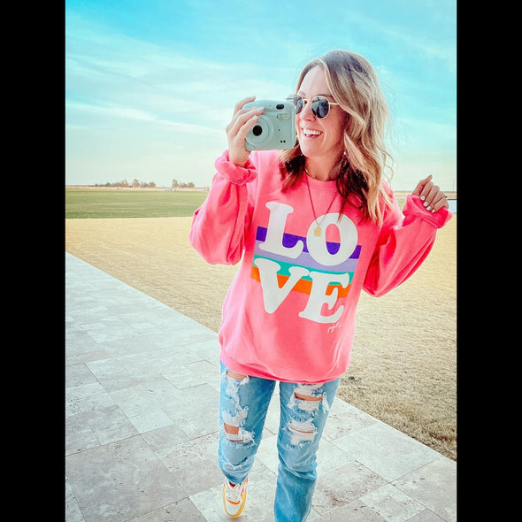 Big Love Fleecy Graphic Sweatshirt in Neon Coral/Pink