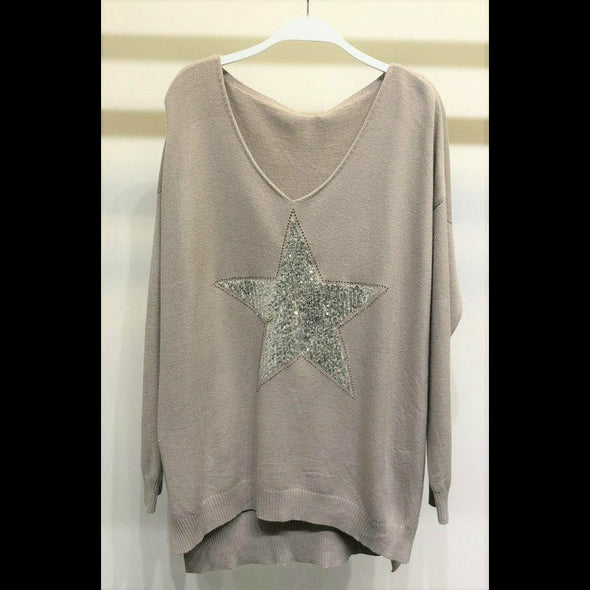 Superstar Sequin Star Sweater in Natural Beige