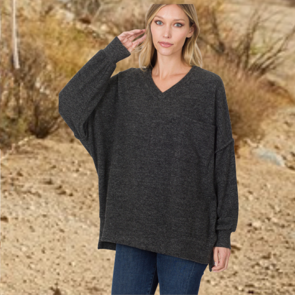 The Softest Sweater Ever Oversized Pocket Sweater in Charcoal Gray