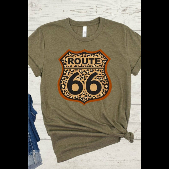 Route 66 Graphic Tee in Heather Olive