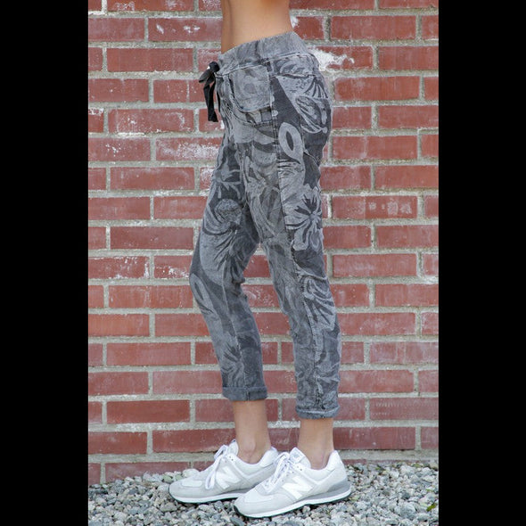 Venti6 Midnight Flower Sueded Cotton Jogger in Black/Gray