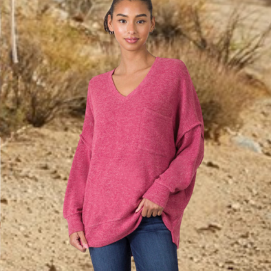 The Softest Sweater Ever Oversized Pocket Sweater in Magenta