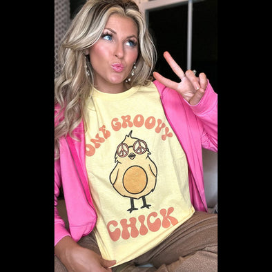 One Groovy Chick Graphic Tee in Yellow Haze