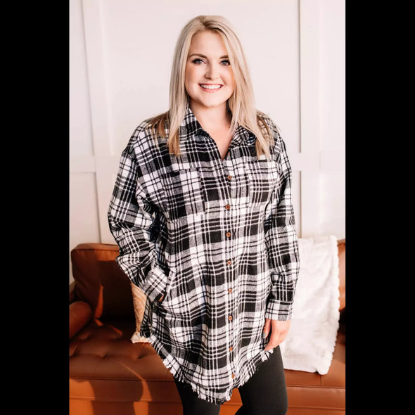 Check This Out Plaid Flannel Tunic in Black and White