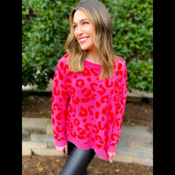 Penelope Plush Pink Leopard Sweater