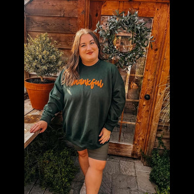 Thankful Puff Ink Sweatshirt in Forest with Rust Puff Ink Script