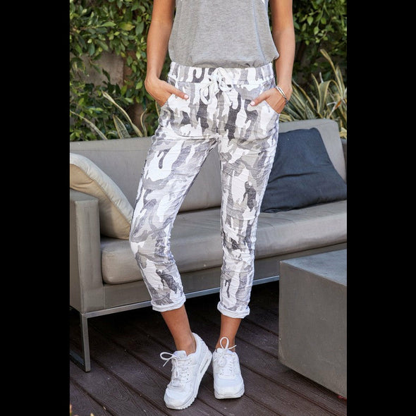 Venti6 Can’t Hide It  Camo Crinkle Joggers in Gray and White