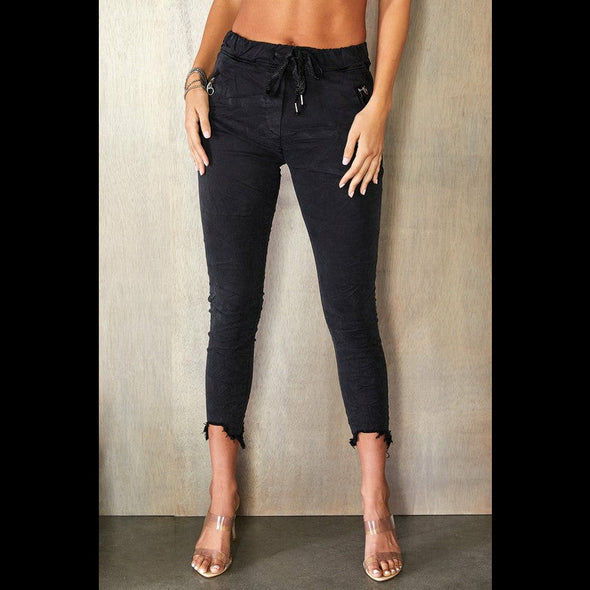 Last One Standing Cropped Black Crinkle Jogger by Venti 6