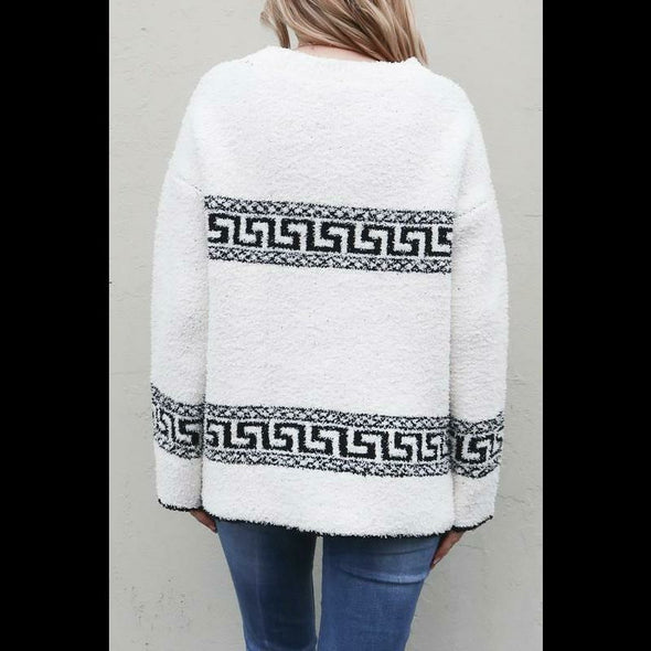Fancy Like That Tribal Design Popcorn Knit Sweater