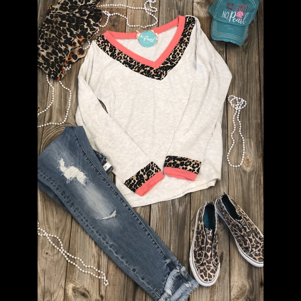 Weekend Vibes Top Trimmed With Hot Coral and Cheetah