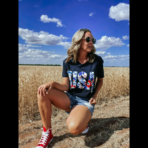 Party In the USA Floral Graphic Tee