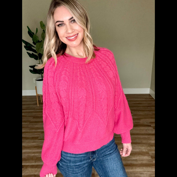 Cozy Cable Knit Sweater In Pink